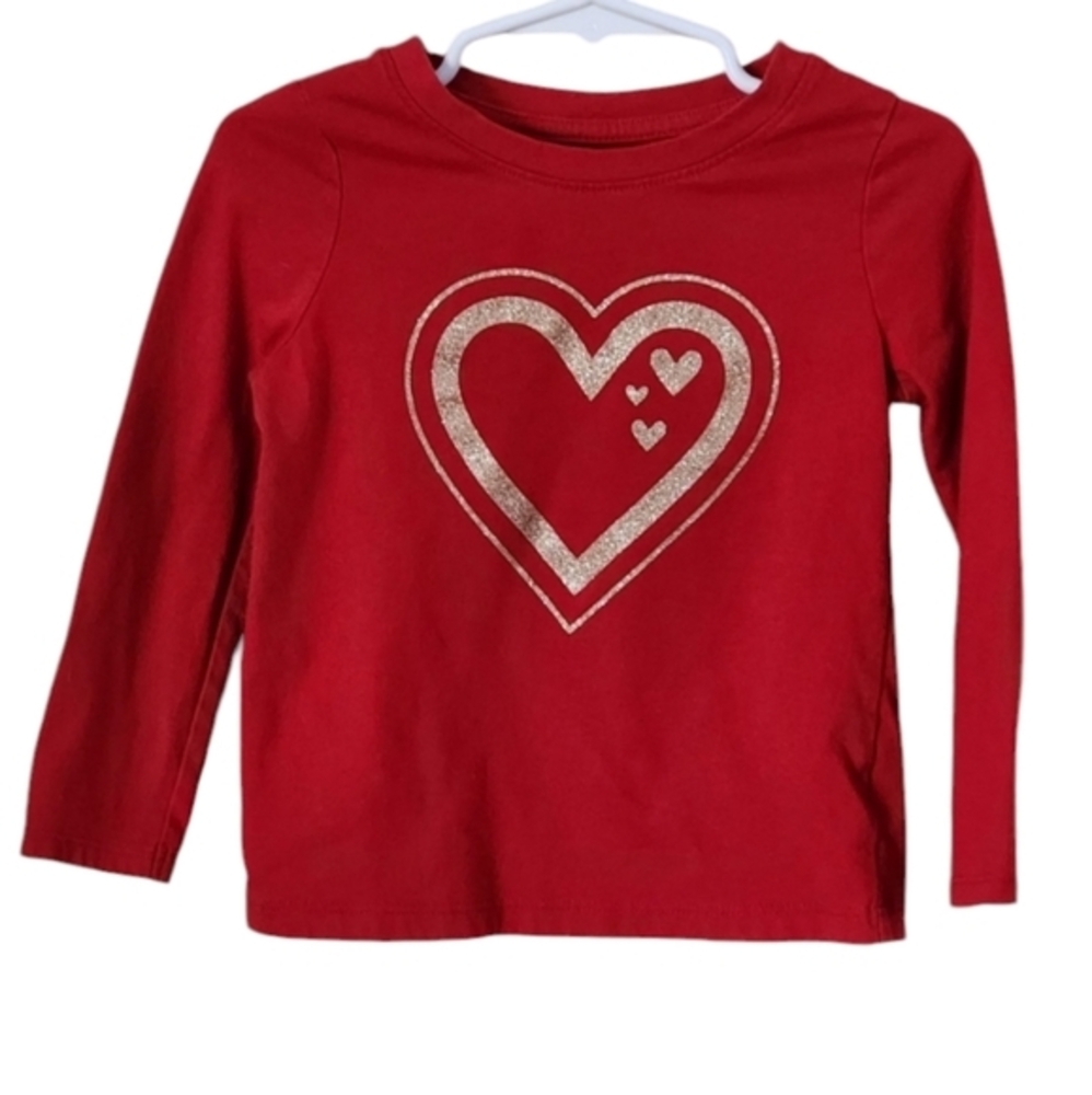 Cat & Jack Girls Toddler Long Sleeve T-shirt with Heart Red 3T‎